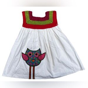 Colorful Owl Dress Patchwork Girls Size 6 Crochet Sundress Summer Bird Button